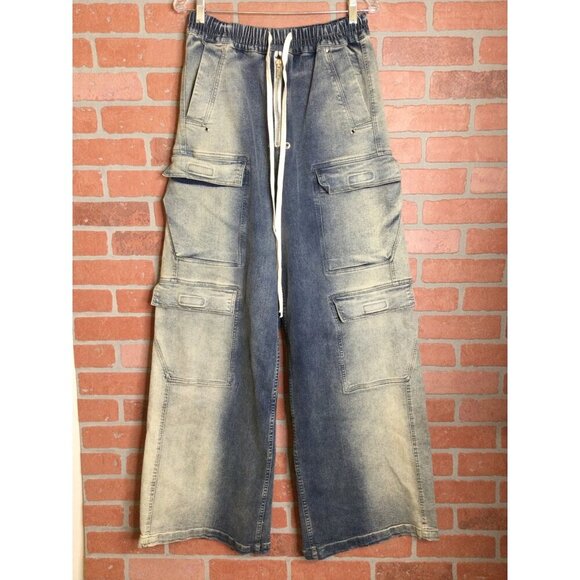 Rick Owens DRK SHDW Mens Cargo Denim Pants Jeans Size 48 Italy Wide Leg Grunge